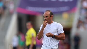 Sep 8, 2024; San Diego, California, USA; North Carolina Courage head coach Sean Nahas during the first half against San Diego Wave FC at Snapdragon Stadium. Mandatory Credit: Abe Arredondo-Imagn Images