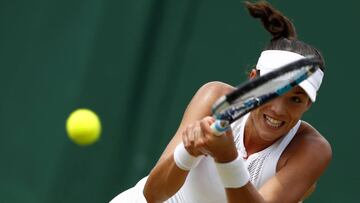 Garbiñe Muguruza durante su partido ante la alemana Angelique Kerber durante su partido de octavos de final de Wimbledon 2017.