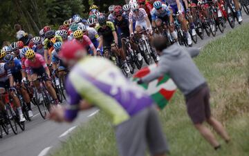 El pelot¨®n durante la novena etapa del Tour.