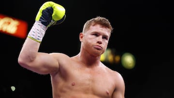 Canelo &Aacute;lvarez, boxeador mexicano, celebra uno de sus triunfos.