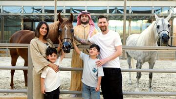 FILE PHOTO: Soccer Football - Lionel Messi visits Saudi Arabia - Riyadh, Saudi Arabia - May 1, 2023 Paris St Germain's Lionel Messi with his wife Antonela Roccuzzo and their sons during a visit to Saudi Arabia Saudi Ministry of Tourism/Handout via REUTERS  ATTENTION EDITORS - THIS IMAGE HAS BEEN SUPPLIED BY A THIRD PARTY./File Photo