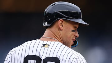 NEW YORK, NEW YORK - MAY 22: Aaron Judge #99 of the New York Yankees looks on during the first inning of the game against the Texas Rangers at Yankee Stadium on May 22, 2025 in New York City. Dustin Satloff/Getty Images/AFP (Photo by Dustin Satloff / GETTY IMAGES NORTH AMERICA / Getty Images via AFP)