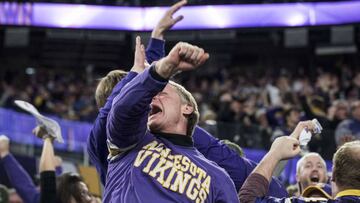MINNEAPOLIS, MN - JANUARY 14: Fans react after Stefon Diggs #14 of the Minnesota Vikings scored a 61 yard touchdown at the end of the fourth quarter of the NFC Divisional Playoff game against the New Orleans Saints on January 14, 2018 at U.S. Bank Stadium