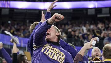 MINNEAPOLIS, MN - JANUARY 14: Fans react after Stefon Diggs #14 of the Minnesota Vikings scored a 61 yard touchdown at the end of the fourth quarter of the NFC Divisional Playoff game against the New Orleans Saints on January 14, 2018 at U.S. Bank Stadium