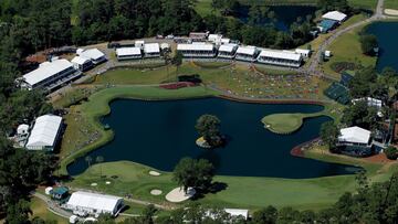 Imagen a&eacute;rea del hoyo 17 de TPC Sawgrass.