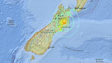 El epicentro del terremoto en Nueva Zelanda.