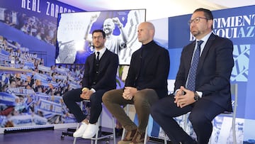 Fernando López, Miguel Ángel Ramírez y Juan Carlos Cordero, durante la presentación del segundo de ellos como nuevo entrenador.