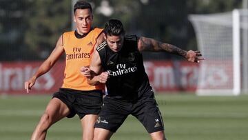 James Rodríguez en entreno junto con Lucas Vasquez