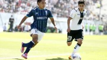 Rojas y Baeza en el choque que ganó la UC por 3-0 en el Monumental.