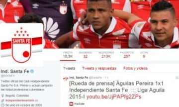 El ‘león‘ bogotano abrió su cuenta de Twitter en octubre de 2009. Actualmente la cuenta tiene 213 mil seguidores con tendencia al ascenso por su participación en Copa Libertadores.