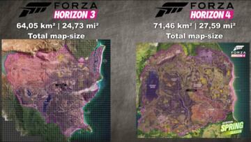 Comparan el tamaño del mapa de Forza Horizon 4 y 3