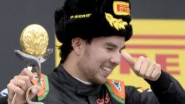 Sergio P&eacute;rez en el podio del GP de Rusia.