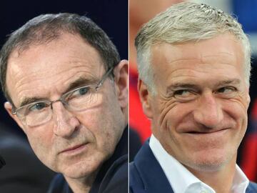 Ireland coach Martin O'Neill (L) and France's coach Didier Deschamps