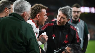 Galatasaray’s Lang suffered a horror injury at Anfield on Wednesday, as the Turks bowed out of the Champions League at the last-16 stage.