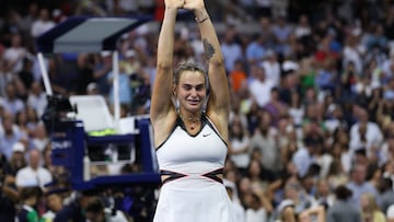 Tennis - U.S. Open - Flushing Meadows, New York, United States - September 6, 2025 Belarus' Aryna Sabalenka celebrates winning the women's singles final against Amanda Anisimova of the U.S. REUTERS/Mike Segar