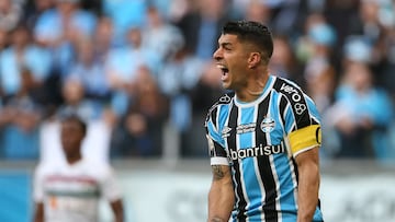 Soccer Football - Brasileiro Championship - Gremio v Fluminense - Arena do Gremio, Porto Alegre, Brazil - August 13, 2023 Gremio's Luis Suarez reacts REUTERS/Diego Vara