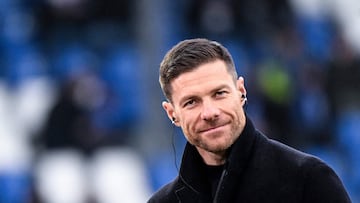 Bayer Leverkusen's Spanish head coach Xabi Alonso is interviewed prior to the German first division Bundesliga football match between SV Darmstadt 98 and Bayer 04 Leverkusen in Darmstadt, western Germany on February 3, 2024. (Photo by Kirill KUDRYAVTSEV / AFP) / DFL REGULATIONS PROHIBIT ANY USE OF PHOTOGRAPHS AS IMAGE SEQUENCES AND/OR QUASI-VIDEO