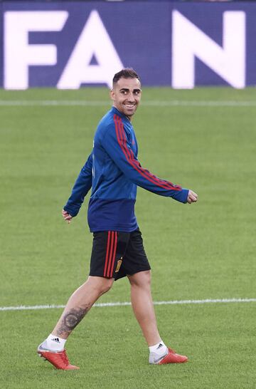 SEVILLE, SPAIN - OCTOBER 14:  Paco Alcacer of Spain trains during the Spain Training Session ahead of their UEFA Nations League match against Spain at Estadio Benito Villamarin on October 14, 2018 in Seville, Spain.  (Photo by Aitor Alcalde/Getty Images)