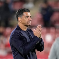 Girona, 04/21/2025.- The technician of Girona, Michel, at the end of the match corresponding to Day 32 of LaLiga EA Sports who have played Monday Girona and Betis at the Montilivi Stadium, in Girona. EFE / David Borrat.