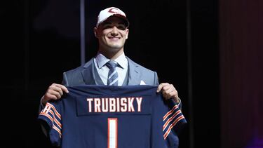 Apr 27, 2017; Philadelphia, PA, USA; Mitchell Trubisky (North Carolina) is selected as the number 2 overall pick to the Chicago Bears in the first round the 2017 NFL Draft at Philadelphia Museum of Art. Mandatory Credit: Bill Streicher-USA TODAY Sports