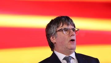 Exiled Catalan separatist leader Carles Puigdemont attends a Junts Per Catalunya (Together for Catalonia) party rally, in the French town of Argeles-sur-Mer, France, May 7, 2024. REUTERS/Nacho Doce