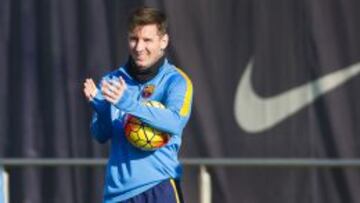 Leo Messi en el entrenamiento del FC Barcelona.