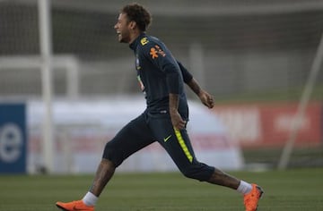 Brazil's player Neymar attends a training session of the national football team ahead of the FIFA 2018 World Cup, at Granja Comary training centre in Teresopolis, Rio de Janeiro, Brazil, on May 25, 2018.