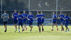 Los jugadores del Zaragoza, durante un entrenamiento.