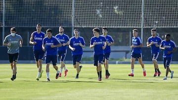 Los jugadores del Zaragoza, durante un entrenamiento.