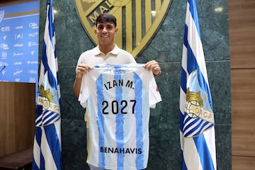 Izan Merino, tras su renovación con el Málaga CF hasta 2027.