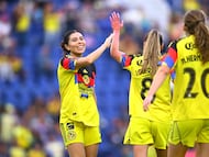 Kiana Palacios celebrates her goal 11-0 on Hat-Trick of America during the 4th round match between America and Queretaro as part of the Liga BBVA MX Femenil, Torneo Apertura 2025 at Ciudad de los Deportes Stadium, on August 03, 2025 in Mexico City, Mexico.