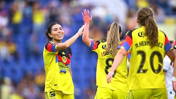 Kiana Palacios celebrates her goal 11-0 on Hat-Trick of America during the 4th round match between America and Queretaro as part of the Liga BBVA MX Femenil, Torneo Apertura 2025 at Ciudad de los Deportes Stadium, on August 03, 2025 in Mexico City, Mexico.