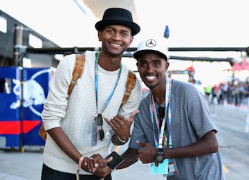 Mo Farah junto al campeón del Mundo de salto de altura Mutaz Barshim.