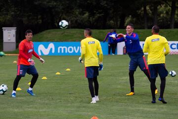 Iván Mauricio Arboleda,Eder Chaux, Aldair Quintana y Diego Novoa entrenan en la sede de la FCF bajo las dirección de Carlos Queiroz.