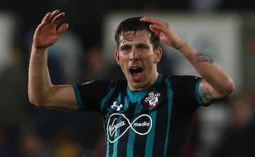 Southampton's Danish midfielder Pierre-Emile Hojbjerg reacts following the English Premier League football match between Swansea City and Southampton at The Liberty Stadium in Swansea, south Wales on May 8,