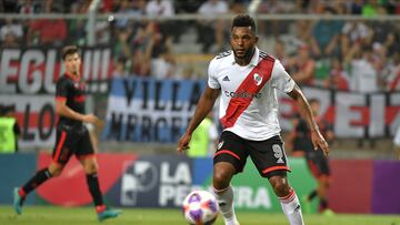 Miguel Borja durante el partido entre River Plate y Unión La Calera en amistoso de pretemporada.