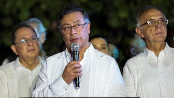 Colombian President Gustavo Petro speaks during his visit and after a binational council of ministers, in Jacmel, Haiti January 22, 2025. REUTERS/Marckinson Pierre