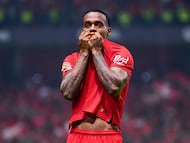 Helio Nunes Helinho celebrates his goal 2-0 of Toluca during the 17th round match between Toluca and America as part of the Liga BBVA MX, Torneo Apertura 2025 at Nemesio Diez Stadium, on November 08, 2025 in Estado de Mexico, Mexico.