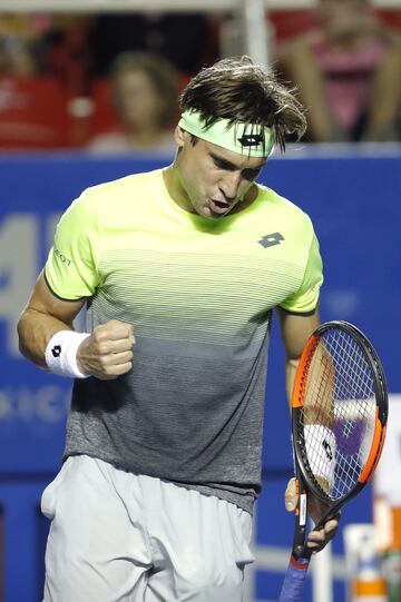 David Ferrer festeja su triunfo de primera ronda en el Abierto Mexicano de Tenis