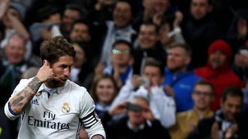 Football Soccer - Real Madrid v Real Betis - Spanish La Liga Santander - Santiago Bernabéu stadium, Madrid, Spain, 12/03/17 Real Madrid's Sergio Ramos celebrates after scoring a goal. REUTERS/Sergio Perez