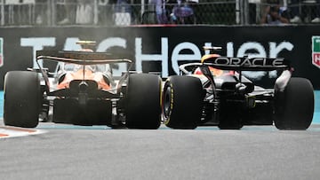 Lando Norris (McLaren MCL39) y Max Verstappen (Red Bull RB21). Miami, Estados Unidos. F1 2025.