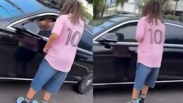 ¡Un día cualquiera en Miami! Aficionado detiene el auto de Messi para pedirle un autógrafo