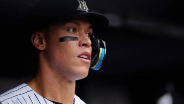 NEW YORK, NY - APRIL 15: Aaron Judge #99 of the New York Yankees looks on in the dugout during the game between the Minnesota Twins and the New York Yankees at Yankee Stadium on Saturday, April 15, 2023 in New York, New York. (Photo by Daniel Shirey/MLB Photos via Getty Images)