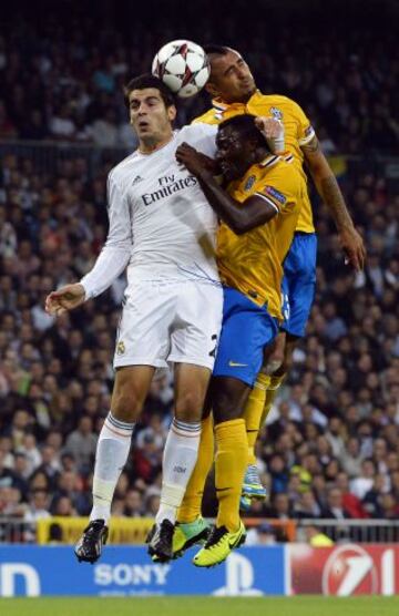 Partido de la Champions League, grupo B. Real Madrid-Juventus. Morata, Asamoah y Arturo Vidal.