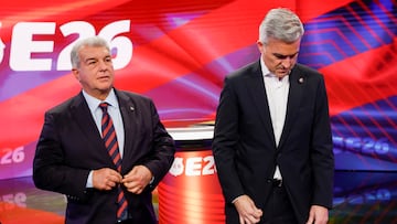 Joan Laporta y Víctor Font, en el último debate electoral.