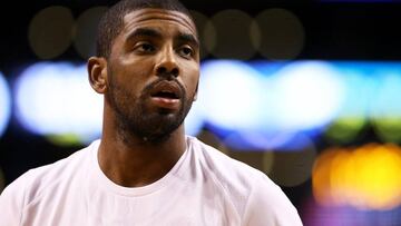 BOSTON, MA - OCTOBER 2: Kyrie Irving #11 of the Boston Celtics looks on during warm ups before the game against the Charlotte Hornets at TD Garden on October 2, 2017 in Boston, Massachusetts. NOTE TO USER: User expressly acknowledges and agrees that, by downloading and or using this Photograph, user is consenting to the terms and conditions of the Getty Images License Agreement. Maddie Meyer/Getty Images/AFP
== FOR NEWSPAPERS, INTERNET, TELCOS & TELEVISION USE ONLY ==