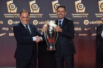 Javier Tebas presidente de la LFP y Bartomeu presidente del Barcelona