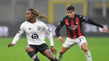 Soccer Football - Europa League - Group H - AC Milan v Lille - San Siro, Milan, Italy - November 5, 2020 Lille&#039;s Renato Sanches in action with AC Milan&#039;s Brahim Diaz REUTERS/Daniele Mascolo