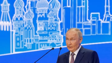 FILE PHOTO: Russian President Vladimir Putin speaks during the Congress of the Russian Union of Industrialists and Entrepreneurs in Moscow, Russia March 18, 2025. REUTERS/Maxim Shemetov/Pool/File Photo/File Photo