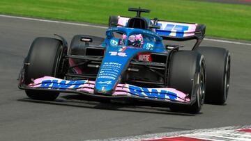 MEXICO CITY, MEXICO - OCTOBER 28: Fernando Alonso of Spain driving the (14) Alpine F1 A522 Renault on track during practice ahead of the F1 Grand Prix of Mexico at Autodromo Hermanos Rodriguez on October 28, 2022 in Mexico City, Mexico. (Photo by Cesar Gomez/Jam Media/Getty Images)